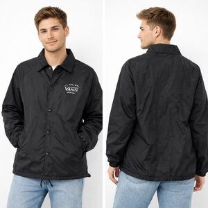 Vans Black Nylon Coach Jacket Men’s Large – Small Hole on Back